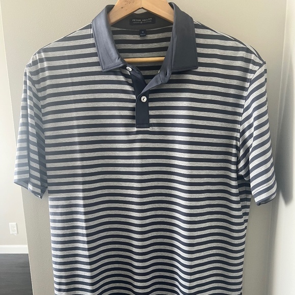 Peter Millar Striped Polo Shirt Navy/Gray Size M - Picture 1 of 4